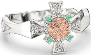 Emerald Rose Gold Silver Celtic Warrior Trinity Knot Sword Ring Mens Ladies Unisex