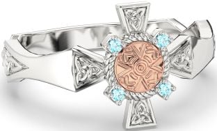 Topaz Rose Gold Silver Celtic Warrior Trinity Knot Sword Ring Mens Ladies Unisex