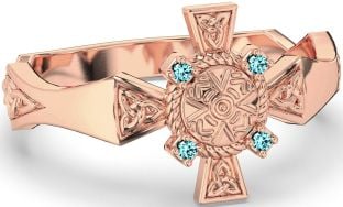 Aquamarine Rose Gold Silver Celtic Warrior Trinity Knot Sword Ring Mens Ladies Unisex