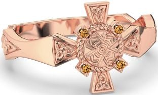 Citrine Rose Gold Silver Celtic Warrior Trinity Knot Sword Ring Mens Ladies Unisex