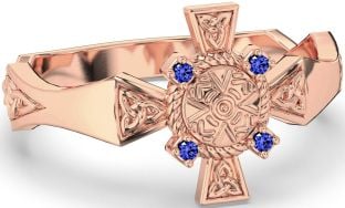 Sapphire Rose Gold Silver Celtic Warrior Trinity Knot Sword Ring Mens Ladies Unisex