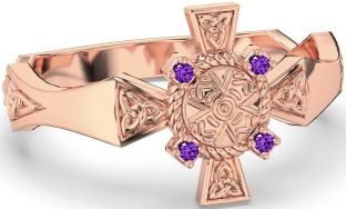 Amethyst Rose Gold keltisch Krieger Dreieinigkeit Knoten Schwert Ring Herren Damen Unisex