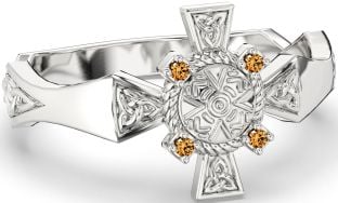 Citrine Silver Celtic Warrior Trinity Knot Sword Ring Mens Ladies Unisex