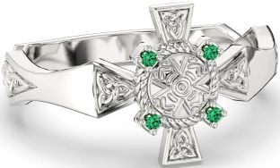 Emerald Silver Celtic Warrior Trinity Knot Sword Ring Mens Ladies Unisex