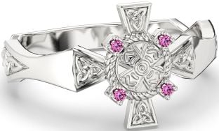 Pink Tourmaline Silver Celtic Warrior Trinity Knot Sword Ring Mens Ladies Unisex