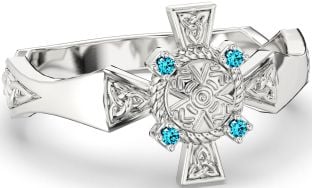 Topaz Silver Celtic Warrior Trinity Knot Sword Ring Mens Ladies Unisex