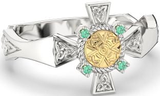 Emerald Gold Silver Celtic Warrior Trinity Knot Sword Ring Mens Ladies Unisex