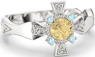 Topaz Gold Silver Celtic Warrior Trinity Knot Sword Ring Mens Ladies Unisex