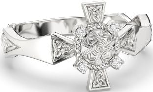 Diamond White Gold Celtic Warrior Trinity Knot Sword Ring Mens Ladies Unisex