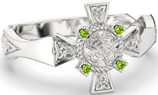 Peridot White Gold Celtic Warrior Trinity Knot Sword Ring Mens Ladies Unisex