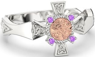 Amethyst Weiß Rose Gold keltisch Krieger Dreieinigkeit Knoten Schwert Ring Herren Damen Unisex