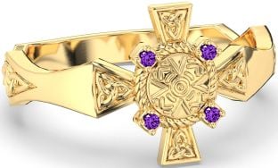 Amethyst Gold keltisch Krieger Dreieinigkeit Knoten Schwert Ring Herren Damen Unisex