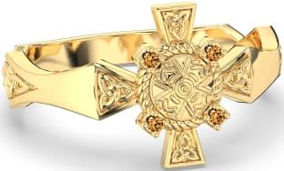 Citrine Gold Celtic Warrior Trinity Knot Sword Ring Mens Ladies Unisex