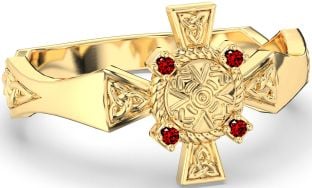 Garnet Gold Celtic Warrior Trinity Knot Sword Ring Mens Ladies Unisex