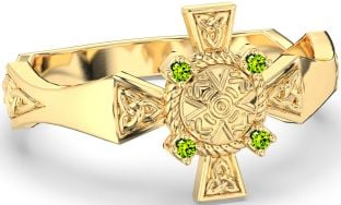 Peridot Gold Celtic Warrior Trinity Knot Sword Ring Mens Ladies Unisex