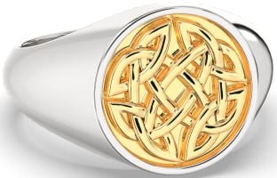 White Yellow Gold Celtic Ring Mens Ladies Unisex