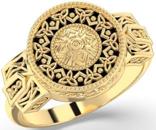 Gold Black Rhodium Warrior Celtic Trinity Knot Ring Mens Ladies Unisex