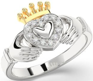 Diamond Gold Silver Claddagh Ring