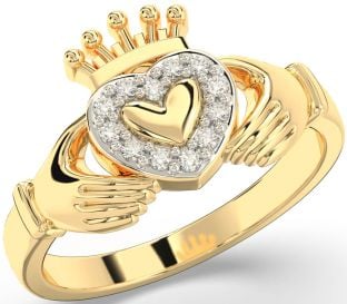 Diamond Gold Silver Claddagh Ring