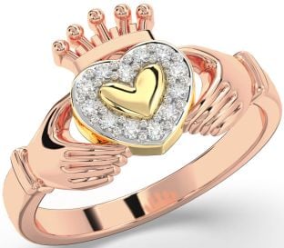 Diamond Rose Yellow Gold Claddagh Ring