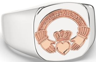 White Rose Gold Claddagh Irish "Love, Loyalty, & Friendship" Ring Mens Ladies Unisex