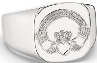 White Gold Claddagh Irish "Love, Loyalty, & Friendship" Ring Mens Ladies Unisex