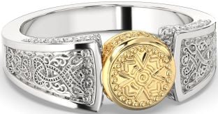 White Yellow Gold Warrior Celtic Trinity Knot Ring Mens Ladies Unisex