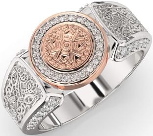 Diamond Rose Gold Silver Celtic Warrior Ring Mens Ladies Unisex