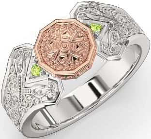 Peridot Rose Gold Silver Celtic Warrior Signet Ring Mens Ladies Unisex
