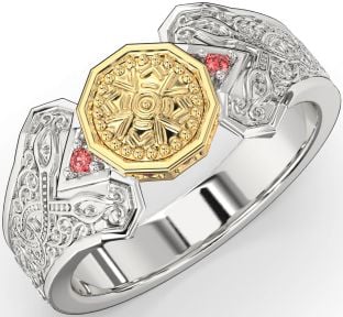 Ruby Gold Silver Celtic Warrior Signet Ring Mens Ladies Unisex
