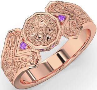 Amethyst Rose Gold Silver Celtic Warrior Signet Ring Mens Ladies Unisex