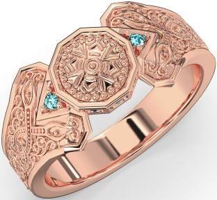 Aquamarine Rose Gold Silver Celtic Warrior Signet Ring Mens Ladies Unisex