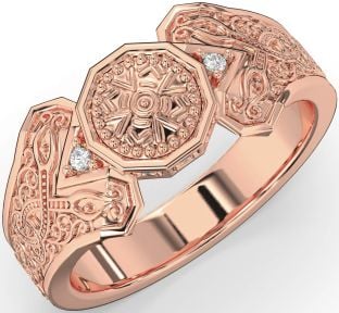 Diamond Rose Gold Silver Celtic Warrior Signet Ring Mens Ladies Unisex