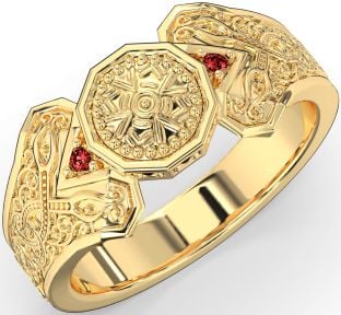 Garnet Gold Silver Celtic Warrior Signet Ring Mens Ladies Unisex