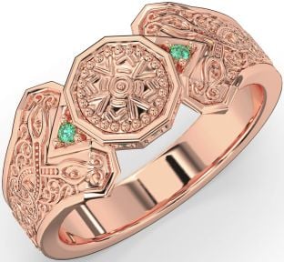 Emerald Rose Gold Celtic Warrior Signet Ring Mens Ladies Unisex