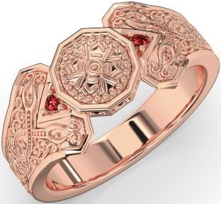 Garnet Rose Gold Celtic Warrior Signet Ring Mens Ladies Unisex