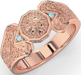 Topaz Rose Gold Celtic Warrior Signet Ring Mens Ladies Unisex