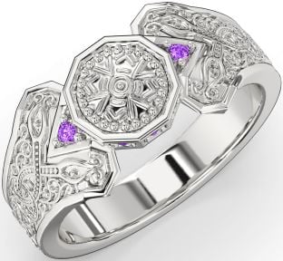 Amethyst Silver Celtic Warrior Signet Ring Mens Ladies Unisex