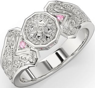 Pink Tourmaline Silver Celtic Warrior Signet Ring Mens Ladies Unisex