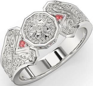 Ruby Silver Celtic Warrior Signet Ring Mens Ladies Unisex