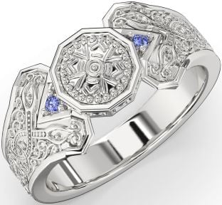 Sapphire Silver Celtic Warrior Signet Ring Mens Ladies Unisex