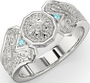 Topaz Silver Celtic Warrior Signet Ring Mens Ladies Unisex