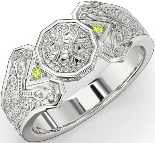 Peridot White Gold Celtic Warrior Signet Ring Mens Ladies Unisex