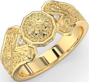 Diamond Gold Celtic Warrior Signet Ring Mens Ladies Unisex