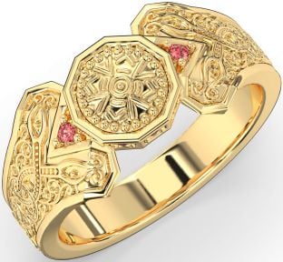 Ruby Gold Celtic Warrior Signet Ring Mens Ladies Unisex