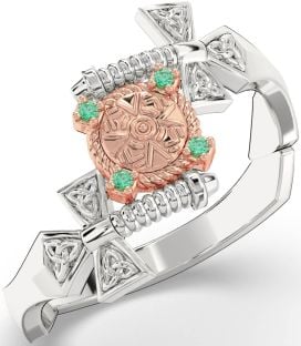 Emerald Rose Gold Silver Celtic Warrior Sword Trinity Knot Ring Mens Ladies Unisex