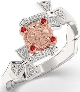 Garnet Rose Gold Silver Celtic Warrior Sword Trinity Knot Ring Mens Ladies Unisex