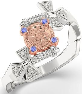 Sapphire Rose Gold Silver Celtic Warrior Sword Trinity Knot Ring Mens Ladies Unisex