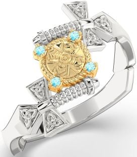 Topaz Gold Silver Celtic Warrior Sword Trinity Knot Ring Mens Ladies Unisex