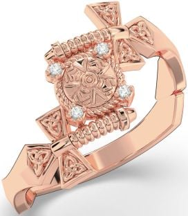 Diamond Rose Gold Silver Celtic Warrior Sword Trinity Knot Ring Mens Ladies Unisex